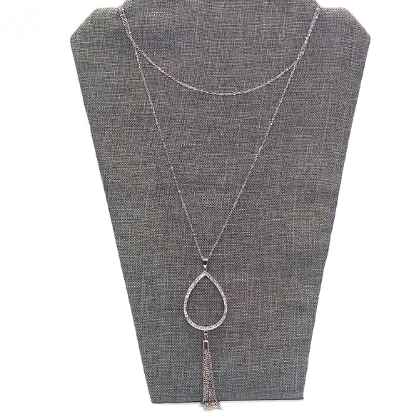 Teardrop Tassel Pendant Layered Station Necklace Made w/ Swarovski Crystals - Picture 3 of 6
